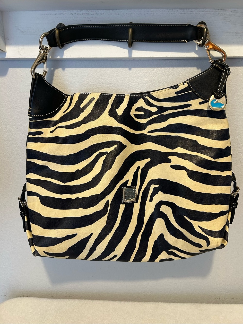 Dooney & Bourke Cream Black Zebra Print Hobo Bag
